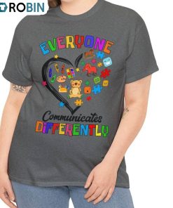 Retro Everyone Communicate Differently Shirt, Autism Awareness Short Sleeve Sweater Retro Everyone Communicate Differently Shirt, Autism Awareness Short Sleeve Sweater