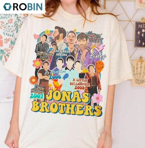 Retro Jonas Brothers Shirt, Five Albums One Night Tour Long Sleeve Hoodie