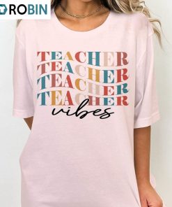 Retro Teacher Vibes Shirt , Funny Teacher Crewneck Short Sleeve
