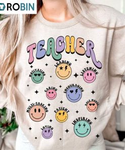 Retro Teacher Vibes Shirt, Groovy Smiley Face Tee Tops Sweater Retro Teacher Vibes Shirt, Groovy Smiley Face Tee Tops Sweater