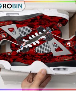 San Francisco 49ers Camouflage Personalized Air Jordan 4 Sneaker San Francisco 49ers Camouflage Personalized Air Jordan 4 Sneaker