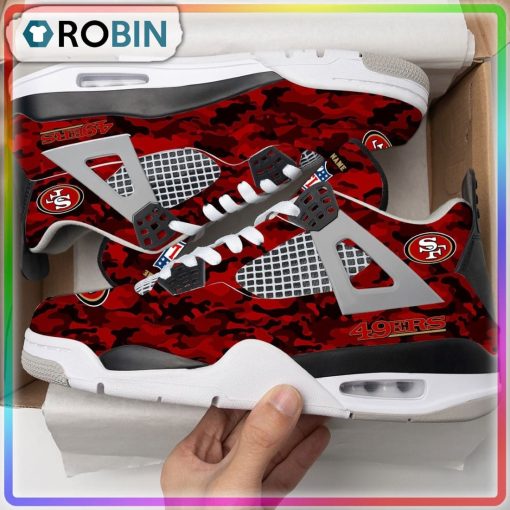 San Francisco 49ers Camouflage Personalized Air Jordan 4 Sneaker