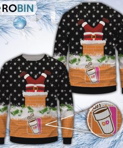 Santa Dunkin’ Donut Christmas All Over Print Ugly Sweater