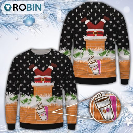 Santa Dunkin’ Donut Christmas All Over Print Ugly Sweater