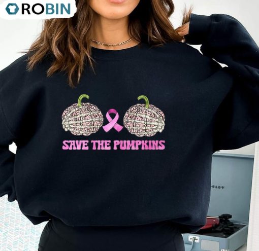 Save The Pumpkins Halloween Shirt, Cancer Pumpkin Short Sleeve Sweatshirt
