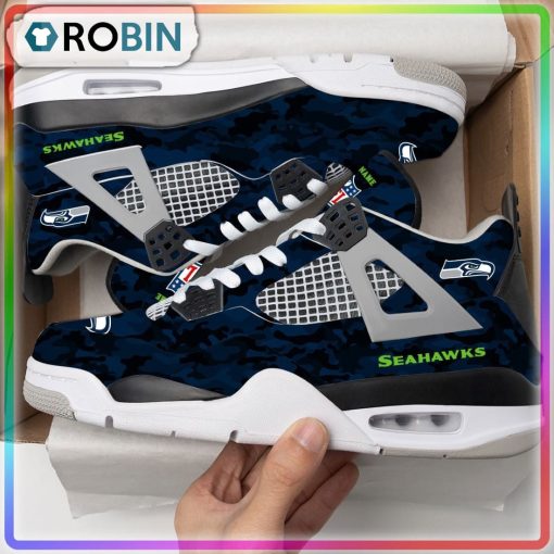 Seattle Seahawks Camouflage Personalized Air Jordan 4 Sneaker