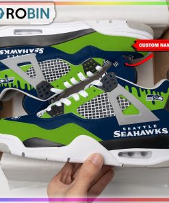 Seattle Seahawks Personalized Air Jordan 4 Sneaker Seattle Seahawks Personalized Air Jordan 4 Sneaker