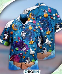 Spaceship Fly To Galaxy Casual Button-Down Shirt