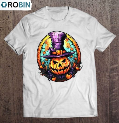 Stained Glass Pumpkin Shirt Halloween Pumpkin Unisex Shirt