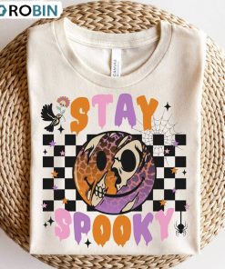 Stay Spooky Retro Shirt, Halloween Smile Face Short Sleeve Unisex Hoodie