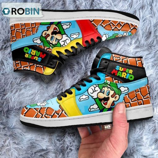 Super Mario luigi Jordan 1 High Sneakers Custom For Gamer