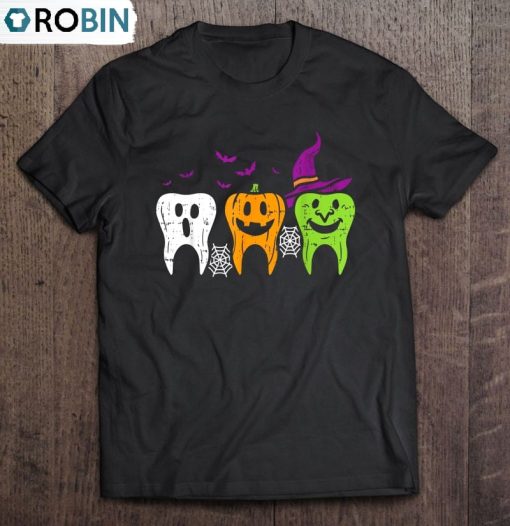 Teeth Ghost Pumpkin Witch Cute Dental Halloween Dentist Unisex Shirt