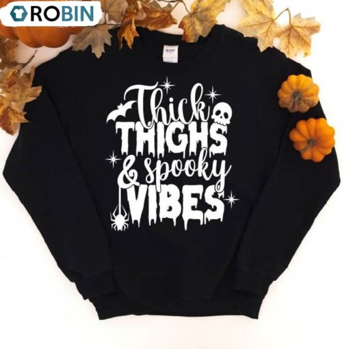 Thick Thighs And Spooky Vibes Vintage Shirt, Spooky Season Hoodie Short Sleeve
