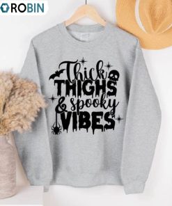 Thick Thighs And Spooky Vibes Vintage Shirt, Spooky Season Hoodie Short Sleeve