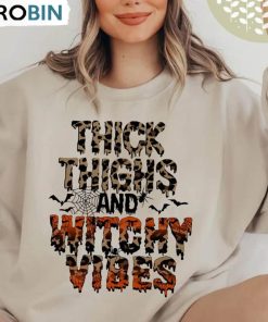 Thick Thighs Spooky Vibes Halloween Shirt, Funny Sweater Short Sleeve