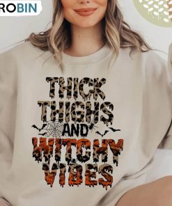 Thick Thighs Spooky Vibes Halloween Shirt, Funny Sweater Short Sleeve