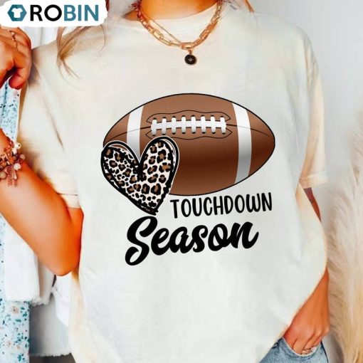 Touch Down Season Leopard Shirt, Football Game Hoodie Short Sleeve