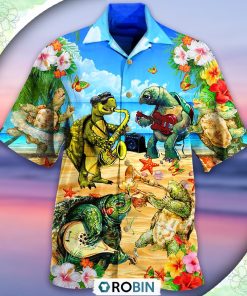 Turtle Loves Music Everyday Casual Button-Down Shirt Turtle Loves Music Everyday Casual Button-Down Shirt