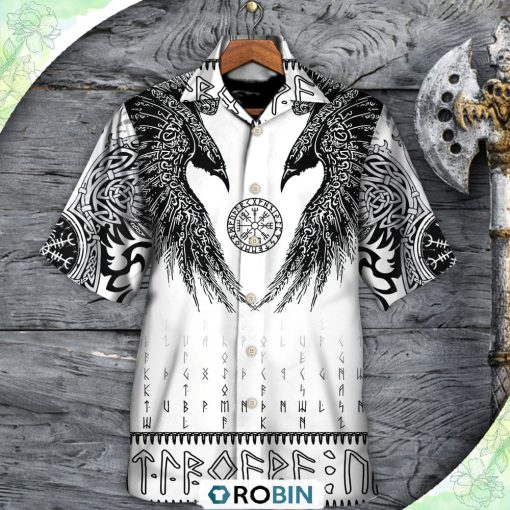 Viking Black Runic Raven Scandinavian Casual Button-Down Shirt