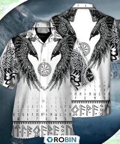 Viking Black Runic Raven Scandinavian Casual Button-Down Shirt Viking Black Runic Raven Scandinavian Casual Button-Down Shirt