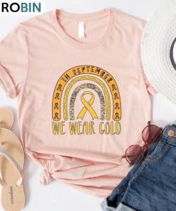 We Wear Gold Childhood Cancer Shirt, Gold Ribbon Awareness Long Sleeve Unisex Hoodie