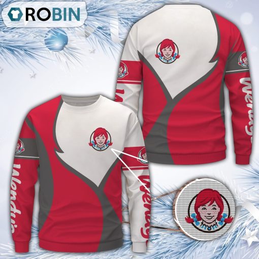 Wendy’s Red and White Merry Christmas All Over Print Ugly Sweater
