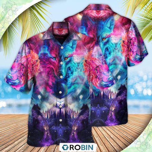 Wolf Colorful Loves Over Night Casual Button-Down Shirt