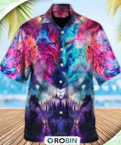 Wolf Colorful Loves Over Night Casual Button-Down Shirt