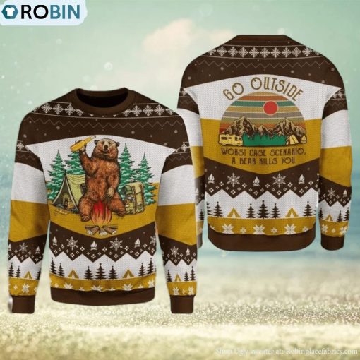 A Bear With Beer Go Outside Camping 3d All Over Print Ugly Christmas Sweater