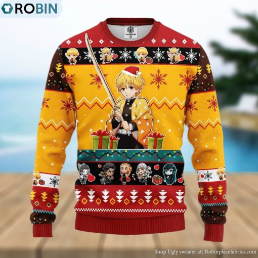 Agatsuma Zenitsu Demon Slayer Yellow Ideas Thanksgiving Ugly Christmas Sweater Gift For Men Women