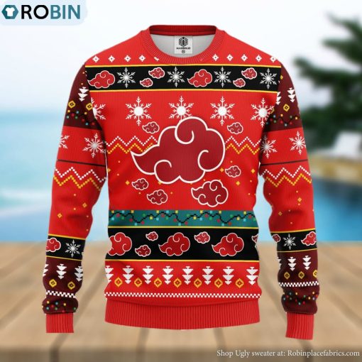 Akatsuki Naruto Anime Ugly Christmas Sweater Red For Men Women
