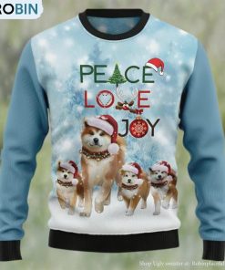 Akita Dog Ugly Sweater, Peace Love Joy Christmas Sweater