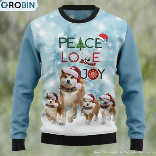 Akita Dog Ugly Sweater, Peace Love Joy Christmas Sweater