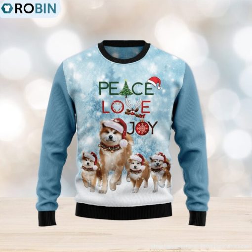 Akita Peace Love Joy Ugly Christmas Sweater Gift Men Women