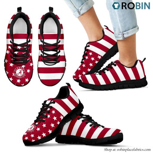 Alabama Crimson Tide America Flag Stripes Pattern Breathable Running Shoes