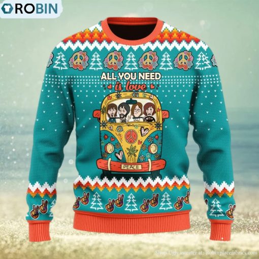 All You Need Is Love Hippie Ugly Christmas Sweater For Men And Women