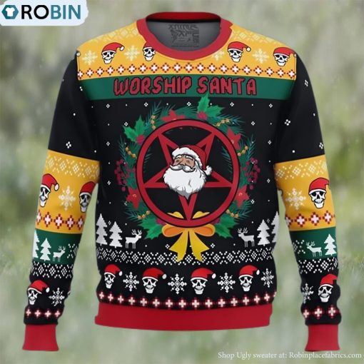 Anime Sweater Worship Santa Ugly Christmas Sweater
