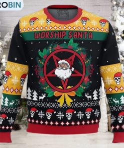 Anime Sweater Worship Santa Ugly Christmas Sweater