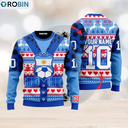 Argentina We Will Be Champion Football Cup Personalized Name Ugly Christmas Sweaters For Men And Women