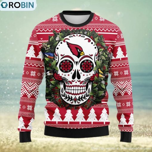 Arizona Cardinals Skull Flower Ugly Christmas Ugly Sweater