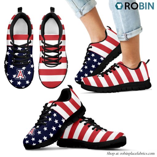 Arizona Wildcats America Flag Stripes Pattern Breathable Running Shoes