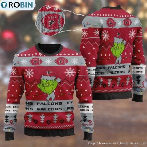 Atlanta Falcons American NFL Football Team Logo Cute Grinch 3D Men And Women Ugly Sweater