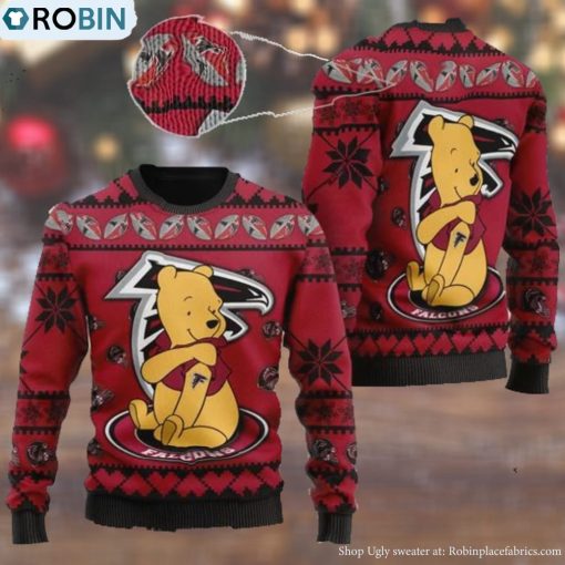 Atlanta Falcons NFL American Football Team Logo Cute Winnie The Pooh Bear 3D Ugly Christmas Sweater