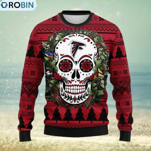 Atlanta Falcons Skull Flower Ugly Christmas Ugly Sweater