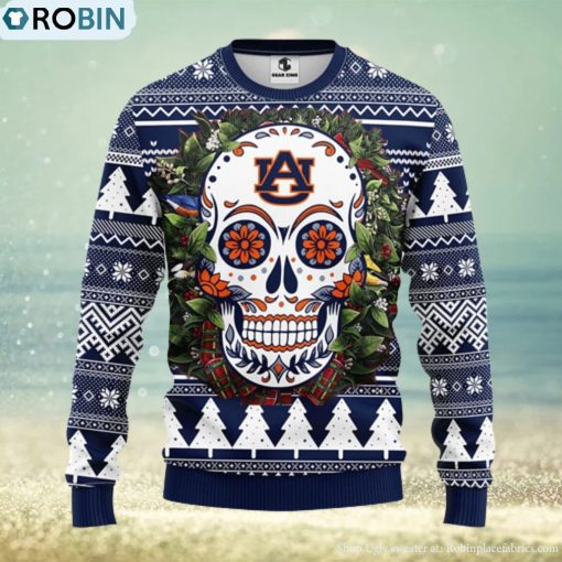 Auburn Tigers Skull Flower Ugly Christmas Ugly Sweater