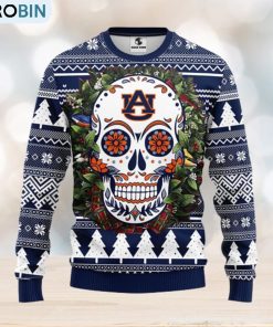 Auburn Tigers Skull Flower Ugly Christmas Ugly Sweater