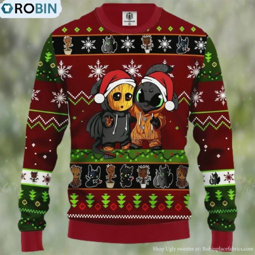 Baby Groot And Toothless Unicorn Ugly Christmas Sweater, Xmas Sweatshirt