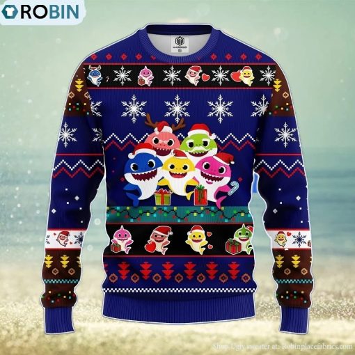 Baby Shark Ugly Christmas Sweater Blue 1 Amazing Gift Men And Women Christmas Gift