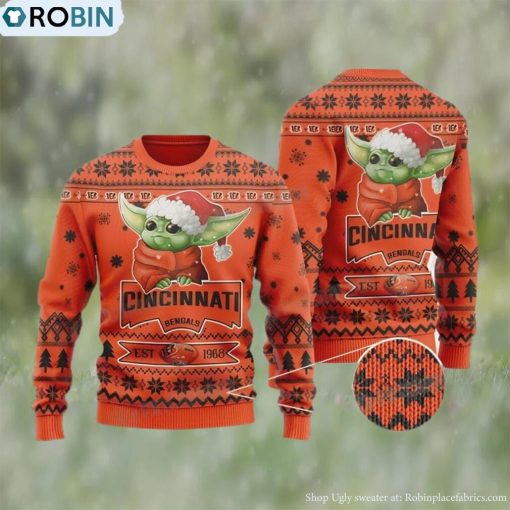 Baby Yoda Cincinnati Football Est 1968 Ugly Christmas Sweater Bengals Gifts