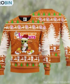 Baby Yoda Hug Dunkin’ Donuts Ugly Christmas Sweater